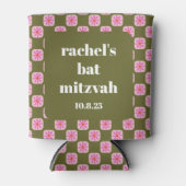 Retro Bloemen Checkerboard Roze Groene Vleermuis M Blikjeskoeler (Voorkant)