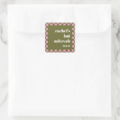 Retro Bloemen Checkerboard Roze Groene Vleermuis M Vierkante Sticker (Tas)