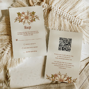 Retro Bloemen Combo QR Code en Traditioneel RSVP Kaartje