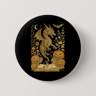 Retro Bloemen Dragon Boek Pompoen Spooky Lezen Ha Ronde Button 5,7 Cm