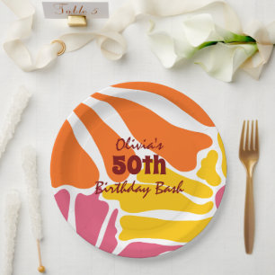 Retro Bloemen Elegante & Kleurrijke Verjaardag Papieren Bordje