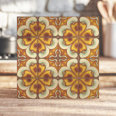 Retro bloemen geel en bruin tegeltje