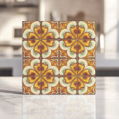 Retro bloemen geel en bruin tegeltje