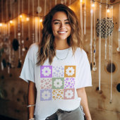 Retro bloemen geruit t-shirt