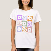 Retro bloemen geruit t-shirt (Voorkant)