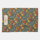Retro Bloemen Groen Goud Sinaasappel Gepersonalise Theedoek (Horizontaal)