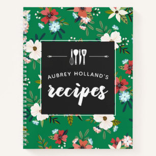 Retro Bloemen Groene Koraal Bloemen Patroon Recept Notitieboek