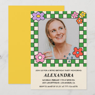 Retro Bloemen Groovy Foto 66ste verjaardag Kaart