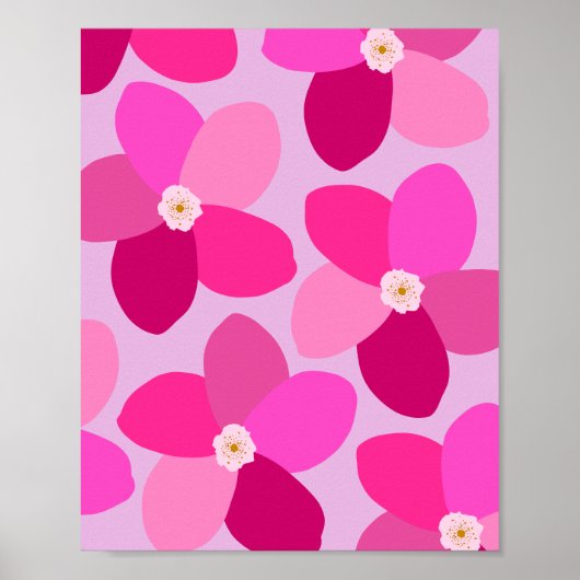 Retro Bloemen Hot Pink Poster (Voorkant)