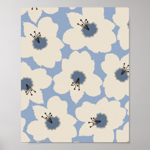 Retro Bloemen Lichtblauw Poster