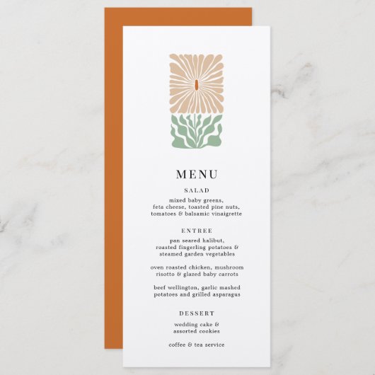 Retro Bloemen Logo Bruiloft Menu (Voorkant / Achterkant)