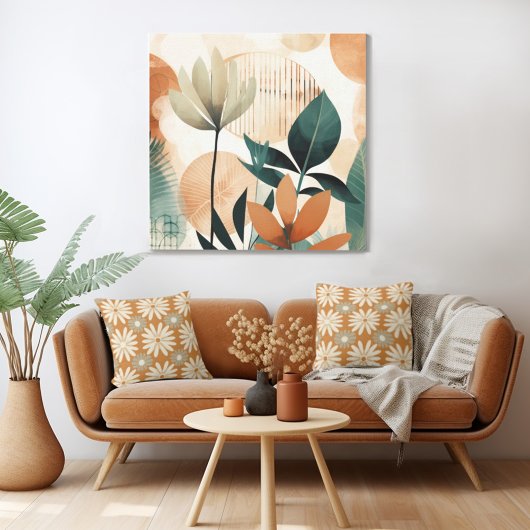 Retro Bloemen Midden Eeuw Modern Canvas Afdruk