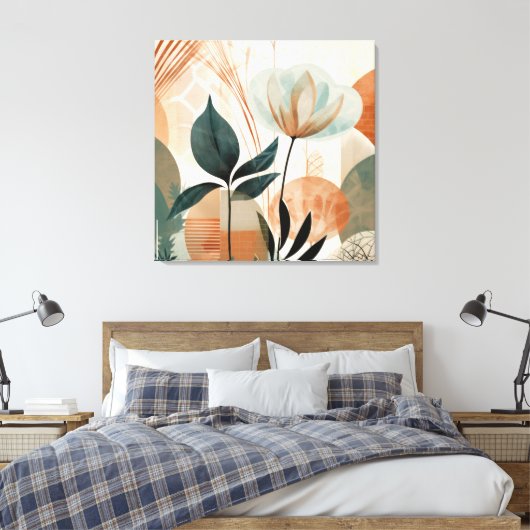 Retro Bloemen Midden Eeuw Modern Canvas Afdruk (Insitu (Slaapkamer))