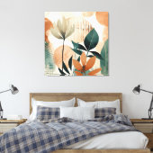 Retro Bloemen Midden Eeuw Modern Canvas Afdruk (Insitu (Slaapkamer))