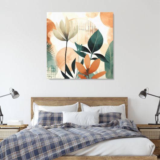 Retro Bloemen Midden Eeuw Modern Canvas Afdruk (Insitu (Slaapkamer))