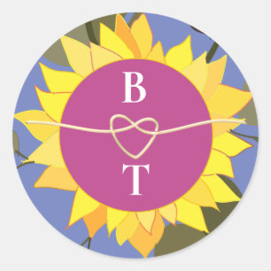 Retro Bloemen Monogram Bruiloft Ronde Sticker