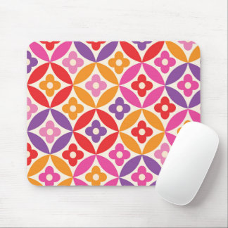 Retro bloemen op mid century cirkelpatroon muismat