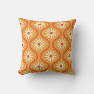 Retro Bloemen op Mid Century Oranje Ogee Custom Kussen