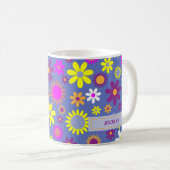 Retro Bloemen op Paarse gepersonaliseerde mok (Voorkant rechts)