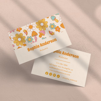 Retro Bloemen & Paddenstoel Schattige Boho Visitekaartje