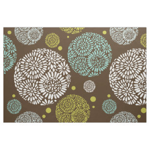 Retro Bloemen Patroon Bruin Wit Blauw & Geel Stof