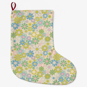 Retro Bloemen Patroon Lichte Pastel Grote Kerstsok