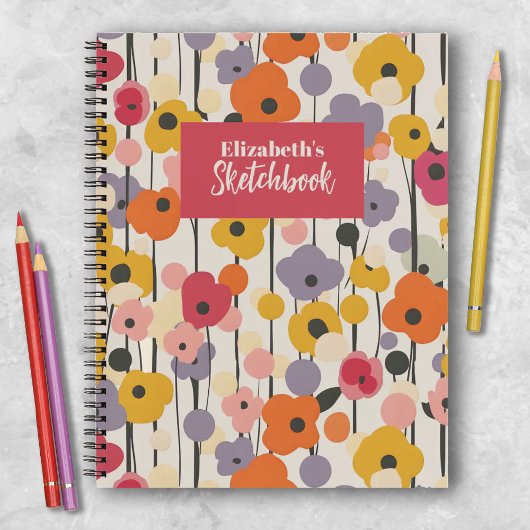 Retro Bloemen Patroon Monogram Artiest Schetsboek Notitieboek