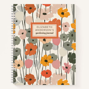 Retro Bloemen Patroon Monogram Tuinieren Journal Notitieboek