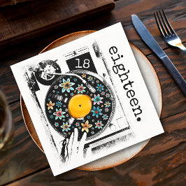 Retro Bloemen Platenspeler 18e Achttien Verjaardag Servet