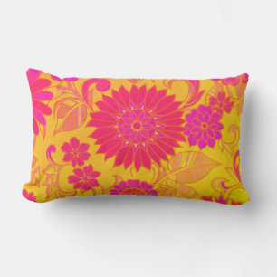 Retro Bloemen Roze en Geel Kussen
