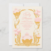 Retro Bloemen Roze Goud Art Nouveau Baby shower Kaart (Voorkant)