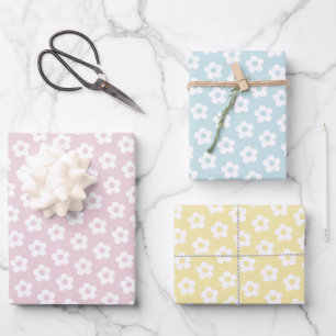 Retro Bloemen Schattige Cartoon Pastel Daisy Patte Inpakpapier Vel