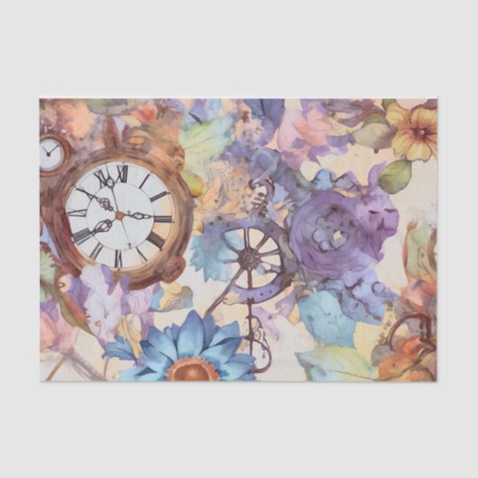 Retro Bloemen Steampunk Tissuepapier (Voorkant)