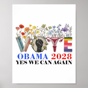 Retro Bloemen Stem Obama 2028 Ja We Kunnen Het Wee Poster