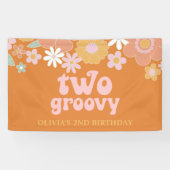 Retro Bloemen Twee Groovy 2e Verjaardag Banner (Horizontaal)