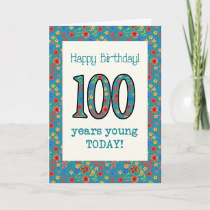 Retro Bloemen Verjaardag Kaart 100 jaar Jong