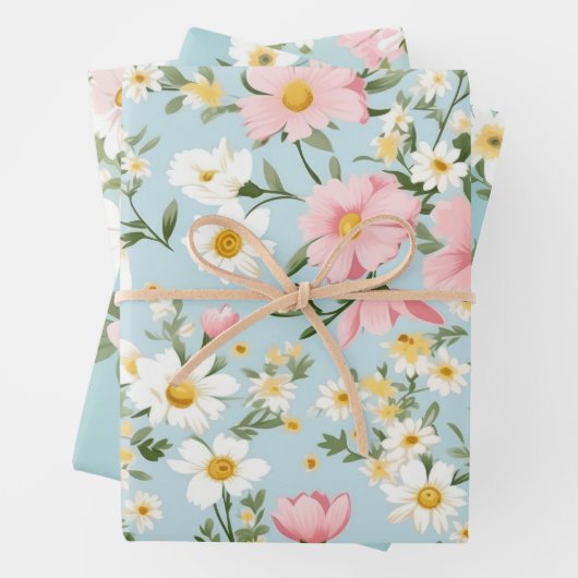 RETRO-BLOEMEN VERPAKKINGSPAPIER SET INPAKPAPIER VEL (In situ)