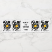 Retro Bloemen Vinyl Record Custom Waterfles Etiket (Enkel label)