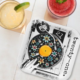 Retro Bloemen Vinyl Record Ontwerp Custom Verjaard Papieren Bordje