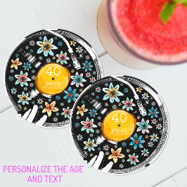 Retro Bloemen Vinyl Record Ontwerp Verjaardag Cust Ronde Kartonnen Onderzetter