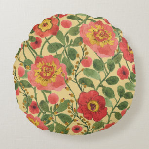 Retro Bloemen Waterverf: Tijdloze Elegantie Rond Kussen