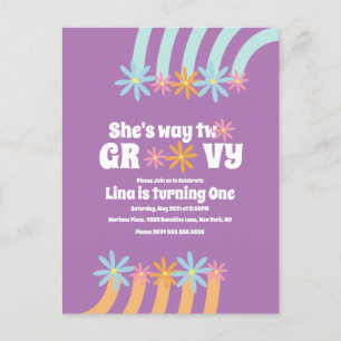 Retro bloemen Way Two Groovy Verjaardag Ansichtka Briefkaart