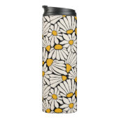 Retro Bloemen zwart geel blokprint Thermosbeker (Geroteerd rechts)