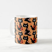 Retro Bloemen Zwarte Katten (Sinaasappel) Koffiemok (Voorkant links)