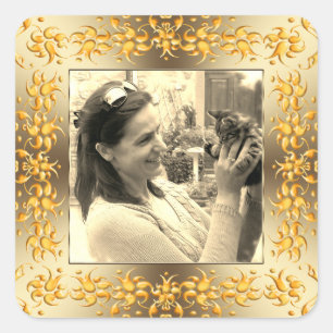 Retro bloemenbarokke gouden lijst. vierkante sticker