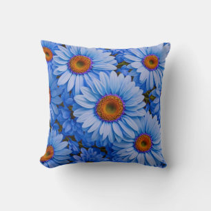 Retro bloemenblauw zonnebloemen blauw madeliefjes kussen