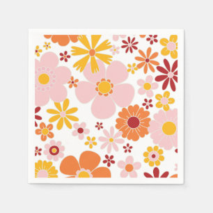 Retro bloemendecor oranje roze Verjaardag Servet