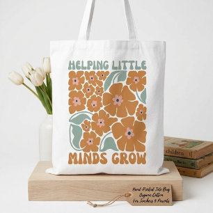 Retro Bloemendesign 'Kleine Geesten Helpen Groeien Draagtas