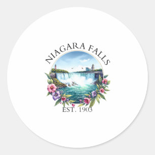 Retro bloemendesign Niagara Falls reis outdoor fam Ronde Sticker
