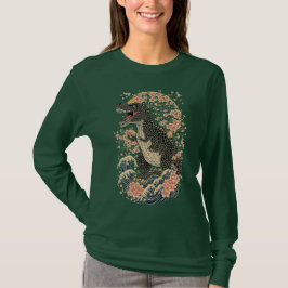 Retro Bloemendinosaurus T-shirt met lange mouwen